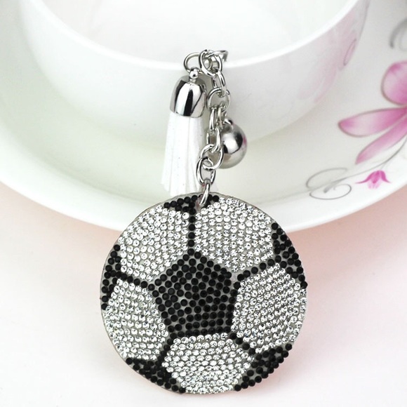 Accessories - Black & Silver Rhinestone Soccer Ball & Tassel Keychain